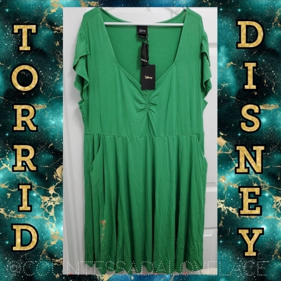 TORRID Disney Tinkerbell Shirred Skater Dress! NWT! - Picture 3 of 7